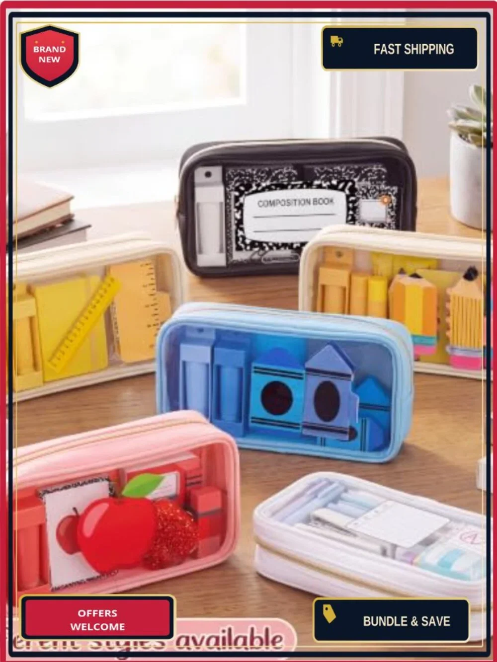 Clear PVC Zipper Pouch Set for Teachers Makeup Bags Bulk